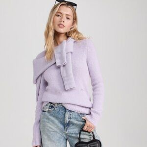 GANNI Brushed Alpaca O Neck Sweater In Lavender Blue, XS